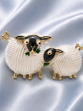 Cute White Lamb Sheep Unique Animal Brooch